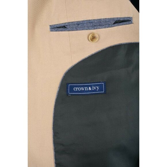 Crown & Ivy Mens Suit Jacket Blazer Sport Coat L Beige Khaki Cotton NWT - Picture 7 of 7